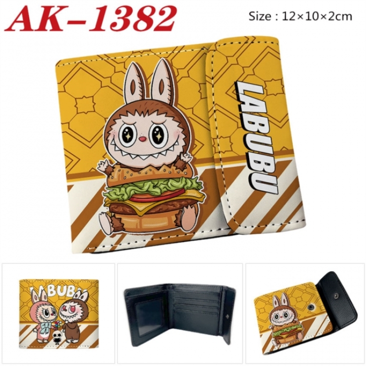 Labubu Anime PU leather full color buckle two fold wallet 12X10X2CM