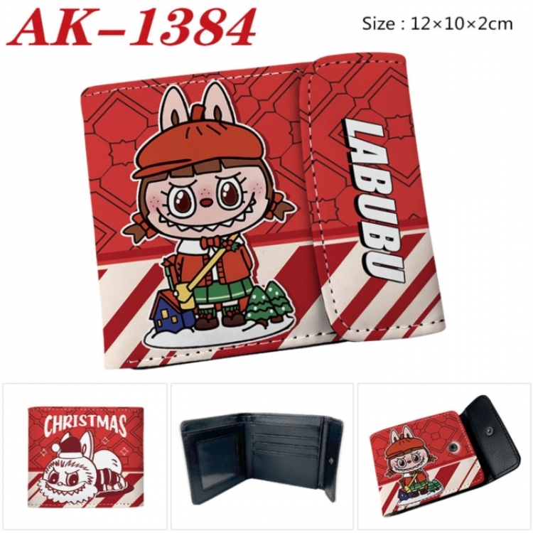 Labubu Anime PU leather full color buckle two fold wallet 12X10X2CM