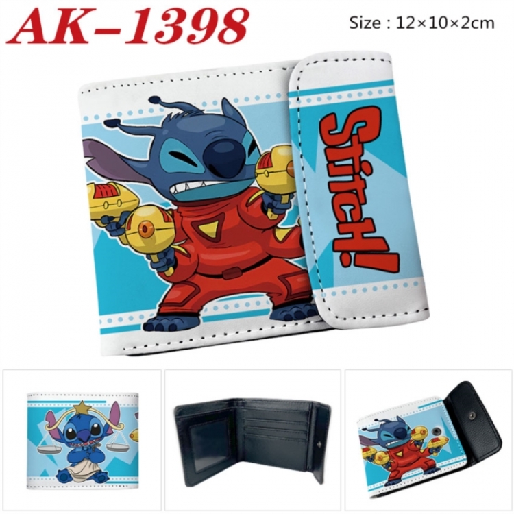 Lilo & Stitch Anime PU leather full color buckle two fold wallet 12X10X2CM