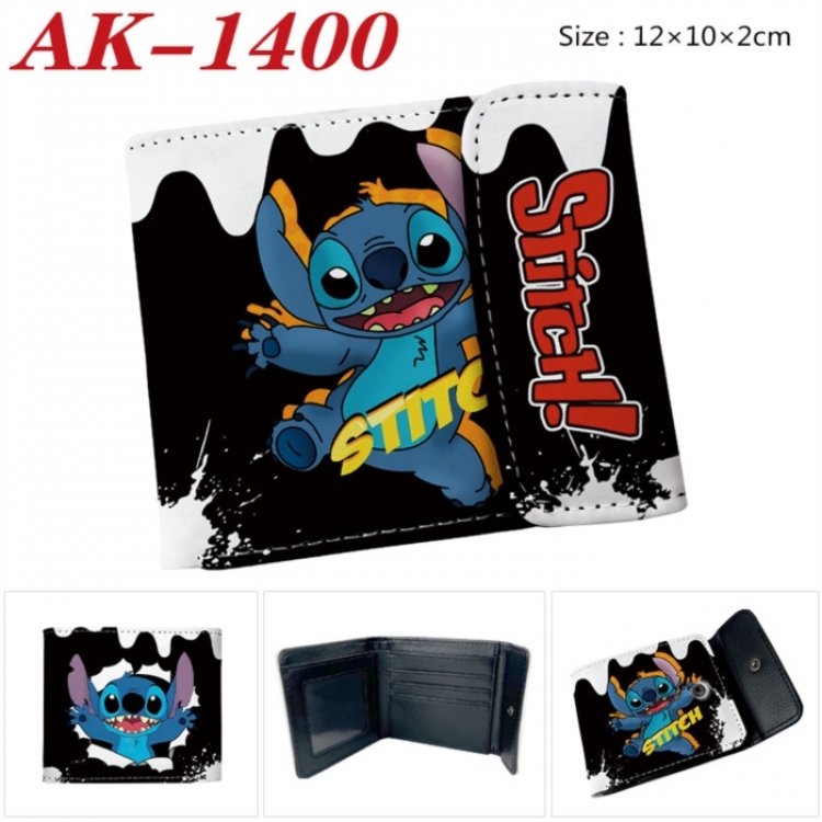 Lilo & Stitch Anime PU leather full color buckle two fold wallet 12X10X2CM