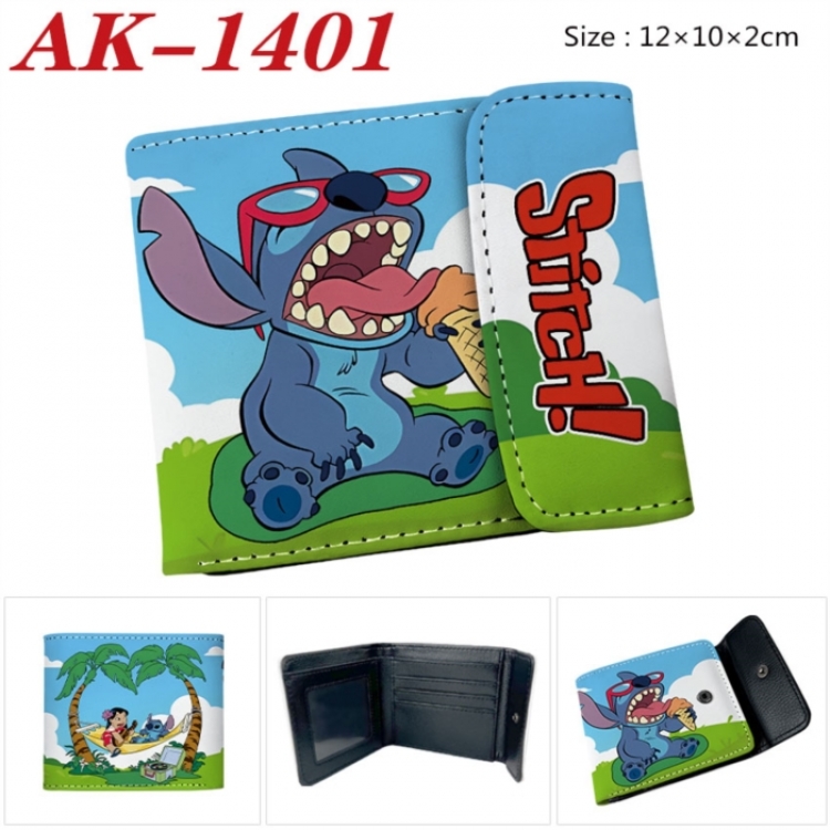 Lilo & Stitch Anime PU leather full color buckle two fold wallet 12X10X2CM