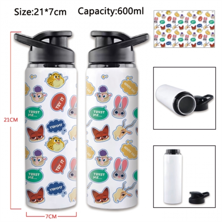 Zootopia Anime Printed Outdoor Sports Water Bottle 600ml 21x7cm