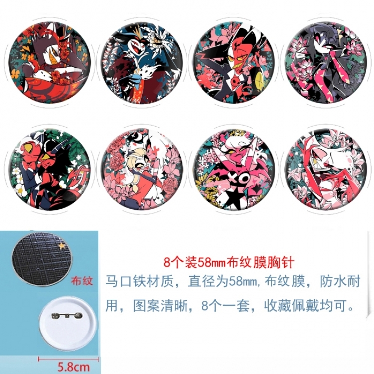 Hazbin Hotel Anime Round cloth film brooch badge 58MM a set of 8