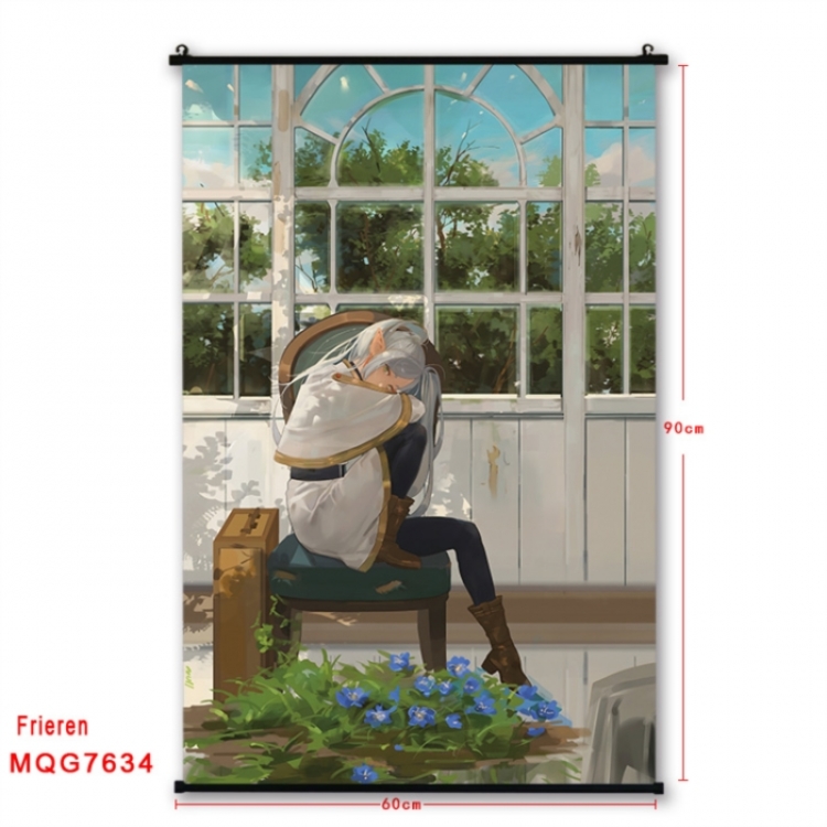 Frieren: Beyond Journey's Anime black Plastic rod Cloth painting Satin cloth Wall Scroll 60X90CM