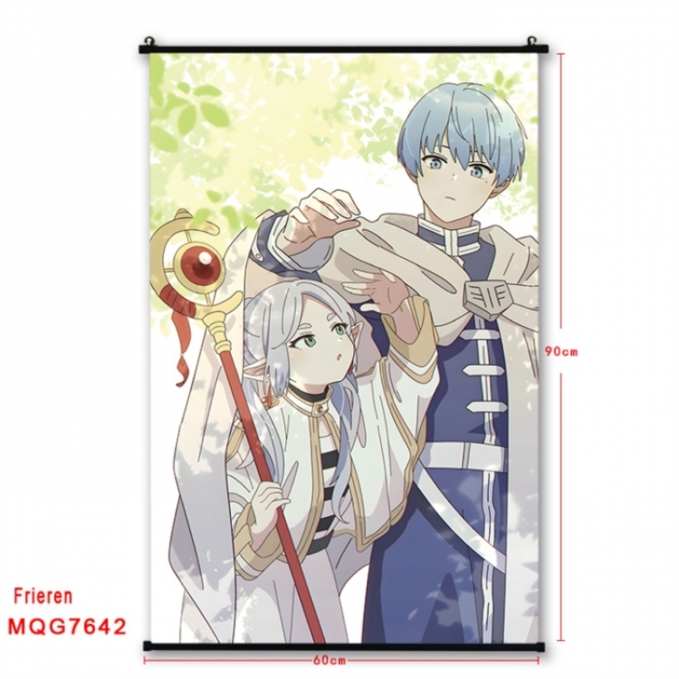 Frieren: Beyond Journey's Anime black Plastic rod Cloth painting Satin cloth Wall Scroll 60X90CM