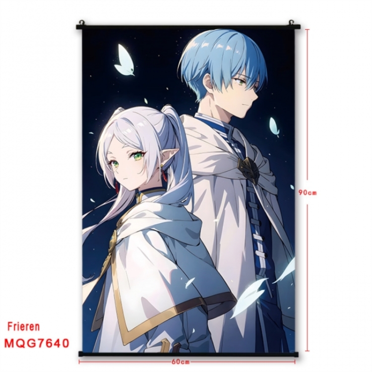 Frieren: Beyond Journey's Anime black Plastic rod Cloth painting Satin cloth Wall Scroll 60X90CM
