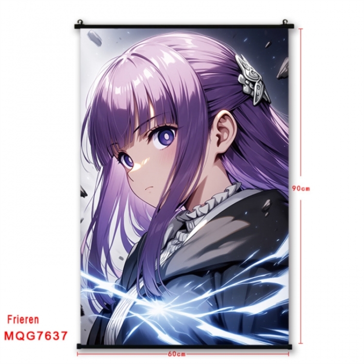 Frieren: Beyond Journey's Anime black Plastic rod Cloth painting Satin cloth Wall Scroll 60X90CM