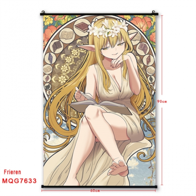 Frieren: Beyond Journey's Anime black Plastic rod Cloth painting Satin cloth Wall Scroll 60X90CM