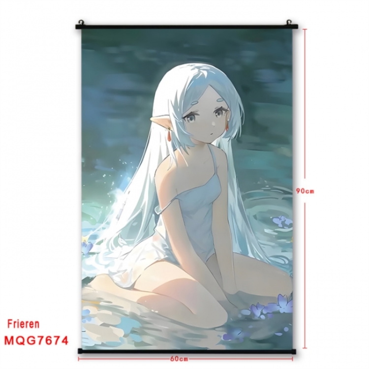Frieren: Beyond Journey's Anime black Plastic rod Cloth painting Satin cloth Wall Scroll 60X90CM