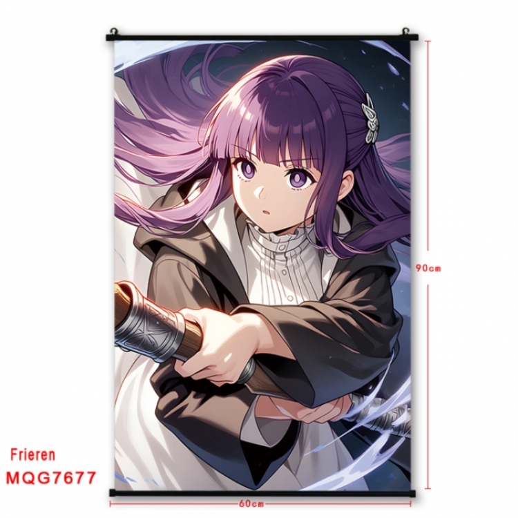 Frieren: Beyond Journey's Anime black Plastic rod Cloth painting Satin cloth Wall Scroll 60X90CM