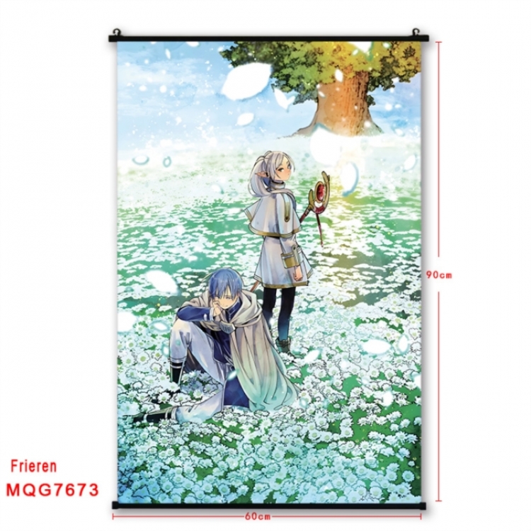 Frieren: Beyond Journey's Anime black Plastic rod Cloth painting Satin cloth Wall Scroll 60X90CM