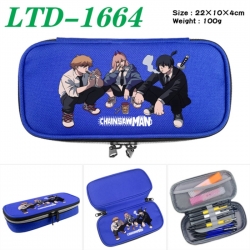 Chainsaw Man Anime Waterproof canvas zipper clamshell pencil case pencil case 22x10x4cm