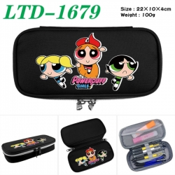 The Powerpuff Girls Anime Waterproof canvas zipper clamshell pencil case pencil case 22x10x4cm