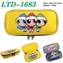 The Powerpuff Girls Anime Waterproof canvas zipper clamshell pencil case pencil case 22x10x4cm