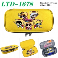 The Powerpuff Girls Anime Waterproof canvas zipper clamshell pencil case pencil case 22x10x4cm