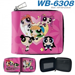 The Powerpuff Girls Anime color short full zip folding wallet 10x12x2.5cm