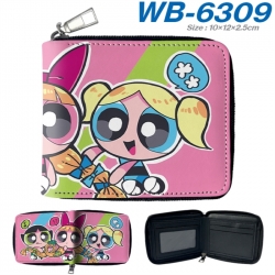 The Powerpuff Girls Anime color short full zip folding wallet 10x12x2.5cm