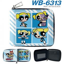 The Powerpuff Girls Anime color short full zip folding wallet 10x12x2.5cm