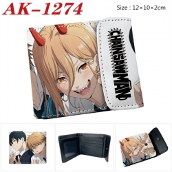 Chainsaw Man Anime PU leather full color buckle two fold wallet 12X10X2CM