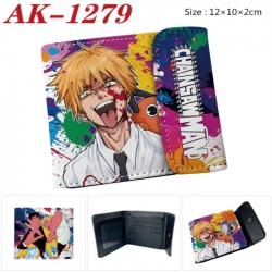 Chainsaw Man Anime PU leather full color buckle two fold wallet 12X10X2CM