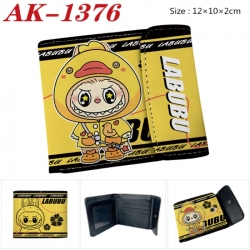 Labubu Anime PU leather full color buckle two fold wallet 12X10X2CM