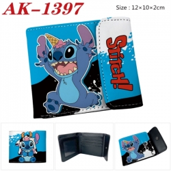 Lilo & Stitch Anime PU leather full color buckle two fold wallet 12X10X2CM