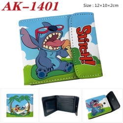 Lilo & Stitch Anime PU leather full color buckle two fold wallet 12X10X2CM