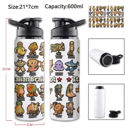 Italian-Brainrot Anime Printed Outdoor Sports Water Bottle 600ml 21x7cm