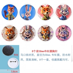 Zootopia Anime Round cloth film brooch badge 58MM a set of 8