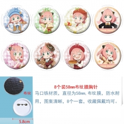 SPY&times;FAMILY Anime Round cloth film brooch badge 58MM a set of 8