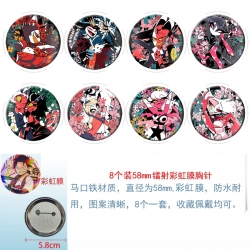 Hazbin Hotel Anime Circular laser rainbow film brooch badge 58MM a set of 8