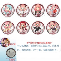 SPY&times;FAMILY Anime Circular laser rainbow film brooch badge 58MM a set of 8