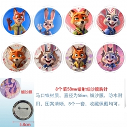 Zootopia  Anime Circular laser fine sand film brooch badge 58MM a set of 8