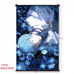 Frieren: Beyond Journey's Anime black Plastic rod Cloth painting Satin cloth Wall Scroll 60X90CM