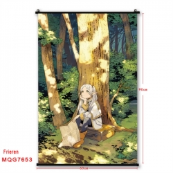 Frieren: Beyond Journey's Anime black Plastic rod Cloth painting Satin cloth Wall Scroll 60X90CM