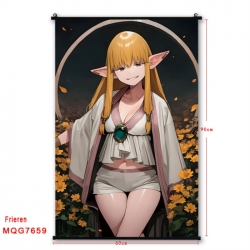 Frieren: Beyond Journey's Anime black Plastic rod Cloth painting Satin cloth Wall Scroll 60X90CM