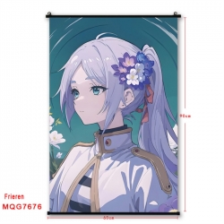 Frieren: Beyond Journey's Anime black Plastic rod Cloth painting Satin cloth Wall Scroll 60X90CM