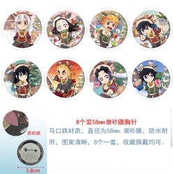 Demon Slayer Kimets Anime round scrub film brooch badge 58MM a set of 8