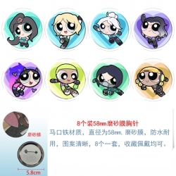 The Powerpuff Girls Anime round scrub film brooch badge 58MM a set of 8