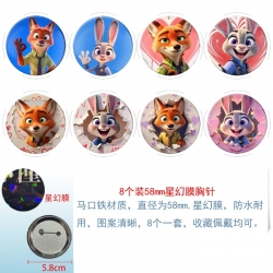Zootopia Anime round Astral membrane brooch badge 58MM a set of 8