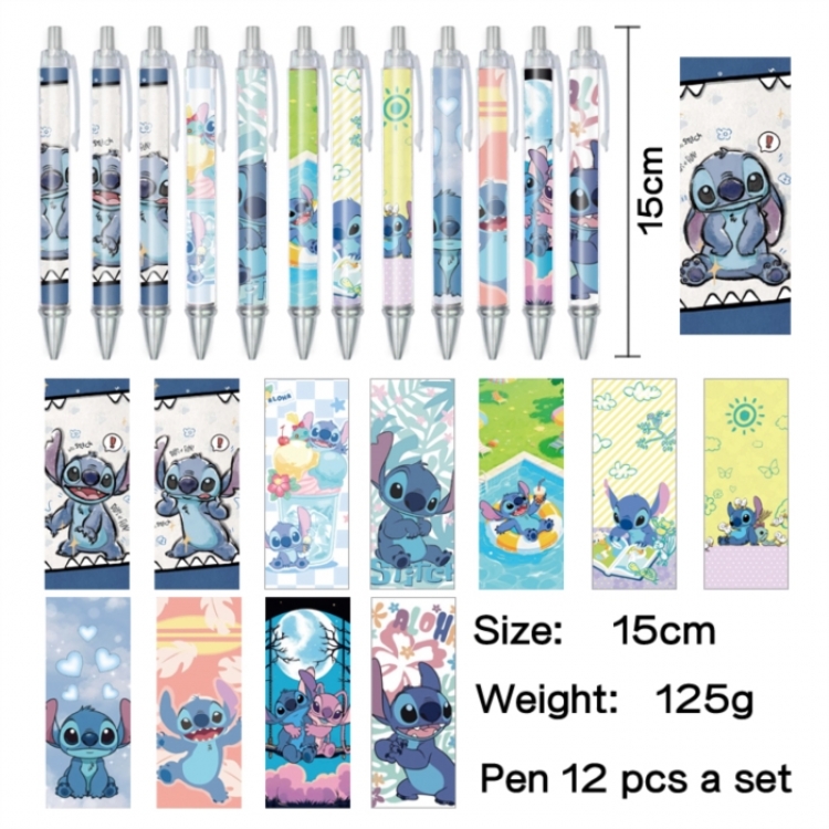 Lilo & Stitch Anime peripheral student color picture ballpoint pen neutral pen 15cm a set of 12