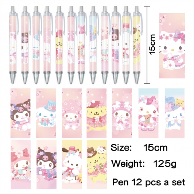Sanrio Anime peripheral student color picture ballpoint pen neutral pen 15cm a set of 12