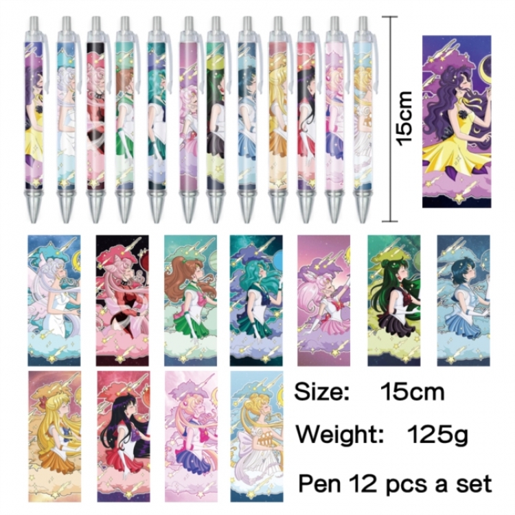 sailormoon Anime peripheral student color picture ballpoint pen neutral pen 15cm a set of 12