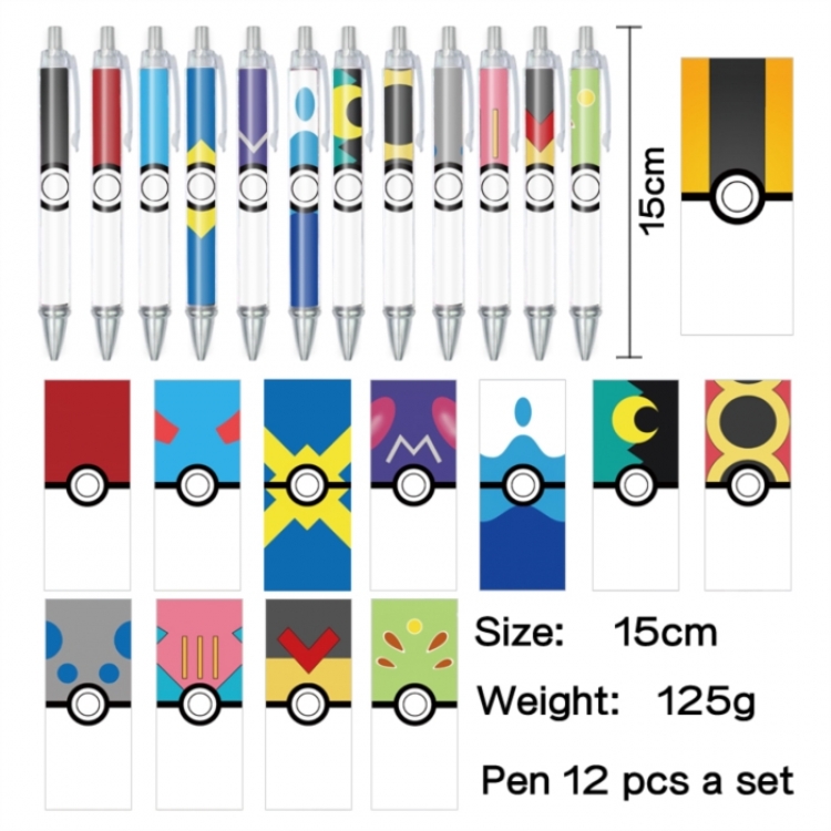 Pokemon Anime peripheral student color picture ballpoint pen neutral pen 15cm a set of 12
