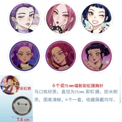 K-Pop Demon Hunters Anime Rainbow Mask Badge Brooch 75MM a set of 6