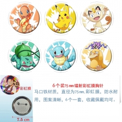 Pokemon Anime Rainbow Mask Badge Brooch 75MM a set of 6