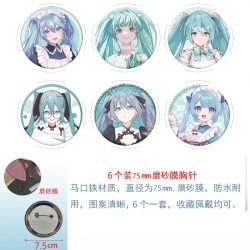 Hatsune Miku Anime Matte film brooch badge 75MM a set of 6