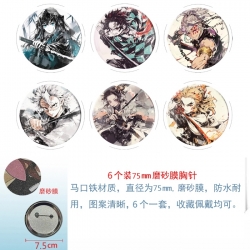Demon Slayer Kimets Anime Matte film brooch badge 75MM a set of 6