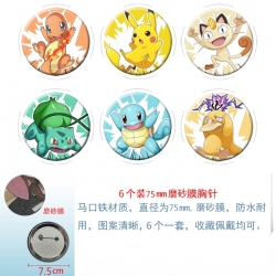 Pokemon Anime Matte film brooch badge 75MM a set of 6