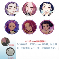 K-Pop Demon Hunters Anime Matte film brooch badge 75MM a set of 6